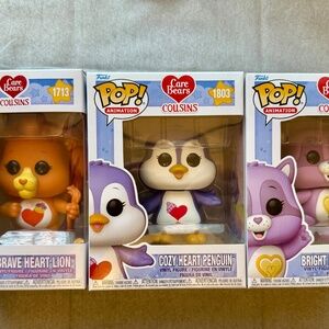 Care Bears Cousins Cozy Heart Penguin Brave Heart Lion Racoon Funko Pop! Bundle